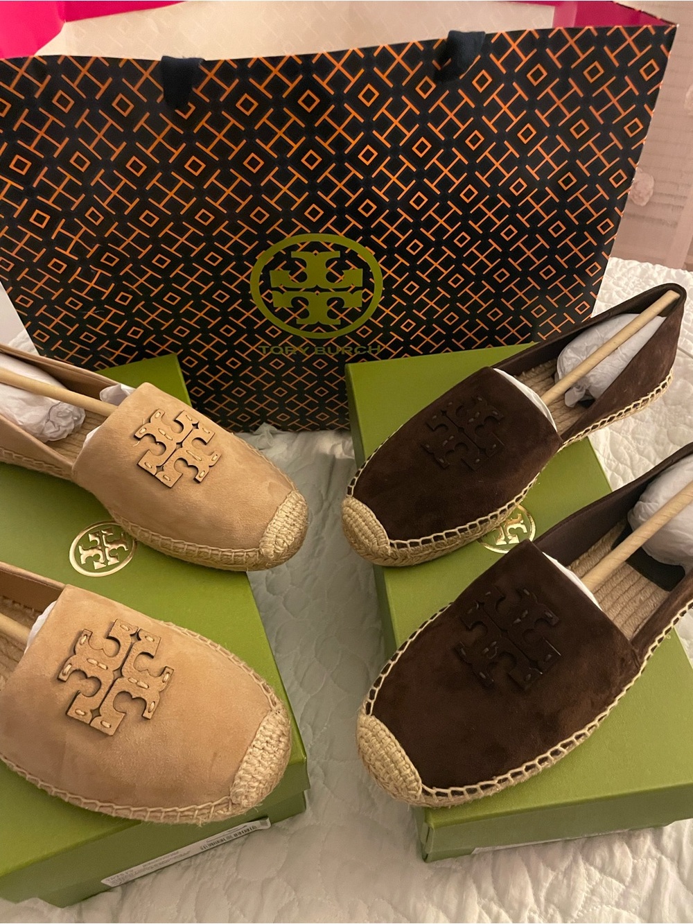 Tory Burch womens Suede Espadrilles in Tan and Dark Brown